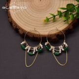 Freshwater Pearl Hoop Earrings Green Jade Wedding Unique Chain Jewelry