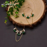 Freshwater Pearl Hoop Earrings Green Jade Wedding Unique Chain Jewelry