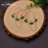 Freshwater Pearl Hoop Earrings Green Jade Wedding Unique Chain Jewelry
