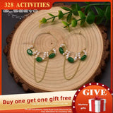 Freshwater Pearl Hoop Earrings Green Jade Wedding Unique Chain Jewelry