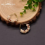 Freshwater Pearl Hoop Earrings Wedding Red Glass GE1015