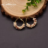 Freshwater Pearl Hoop Earrings Wedding Red Glass GE1015