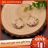 Freshwater Pearl Hoop Earrings Wedding Red Glass GE1015