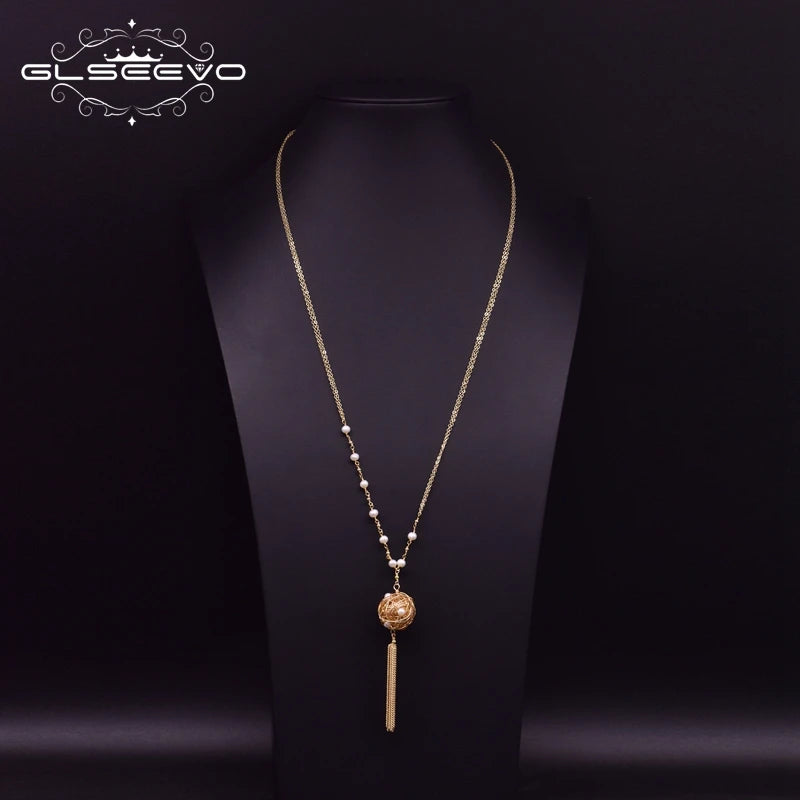Freshwater Pearl Long Pendant Necklace for Women Wedding Engagement Party