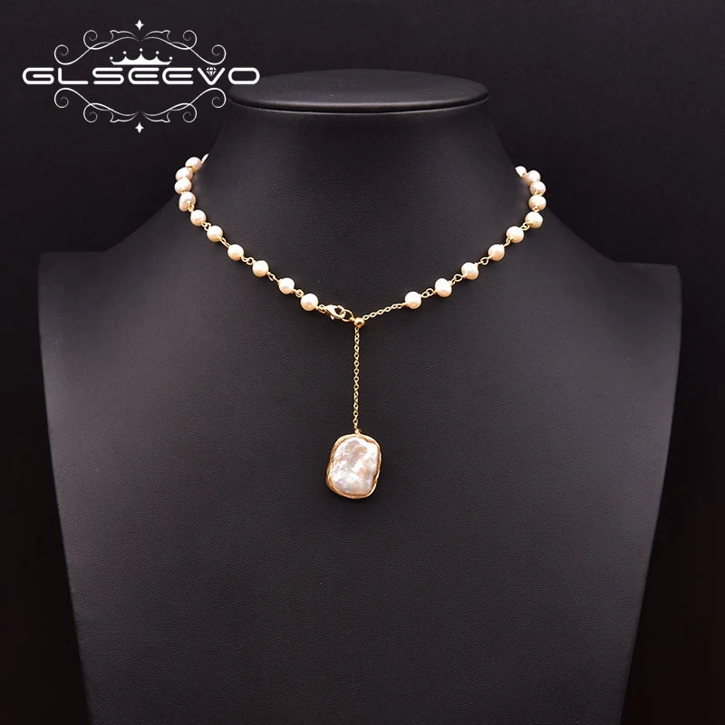 Freshwater Pearl Necklace for Women, Moveable Pearl Pendant Gift