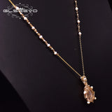 Freshwater Pearl Necklace 925 Silver Pink Crystal Chain GN0187