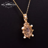 Freshwater Pearl Necklace 925 Silver Pink Crystal Chain GN0187