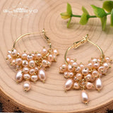 Pink Hoop Earrings Freshwater Pearl Round Jewelry GE0993B
