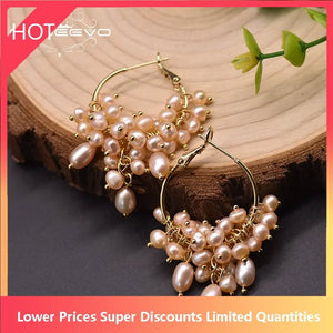 Pink Hoop Earrings Freshwater Pearl Round Jewelry GE0993B