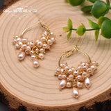 Pink Hoop Earrings Freshwater Pearl Round Jewelry GE0993B