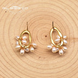 Freshwater Pearl S925 Silver Flower Earrings Wedding Jewelry