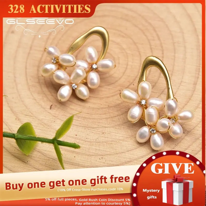 Freshwater Pearl S925 Silver Flower Earrings Wedding Jewelry