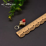 Natural Freshwater Pearl Small Earrings Red Cinnabar Beads GE1023