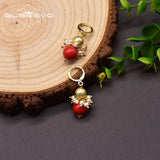 Natural Freshwater Pearl Small Earrings Red Cinnabar Beads GE1023