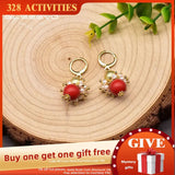 Natural Freshwater Pearl Small Earrings Red Cinnabar Beads GE1023