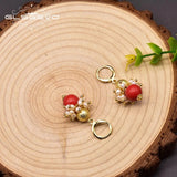 Natural Freshwater Pearl Small Earrings Red Cinnabar Beads GE1023