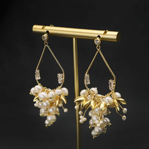Golden Shining Drop Earrings Freshwater Pearl Strings