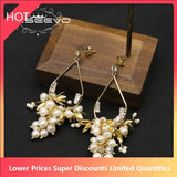 Golden Shining Drop Earrings Freshwater Pearl Strings