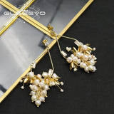 Golden Shining Drop Earrings Freshwater Pearl Strings