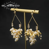 Golden Shining Drop Earrings Freshwater Pearl Strings