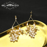 Golden Shining Drop Earrings Freshwater Pearl Strings