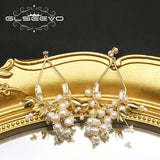 Golden Shining Drop Earrings Freshwater Pearl Strings