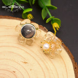 925 Silver Freshwater Pearl Stud Earrings Flower Citrine GE0780A