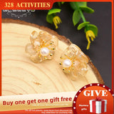 925 Silver Freshwater Pearl Stud Earrings Flower Citrine GE0780A