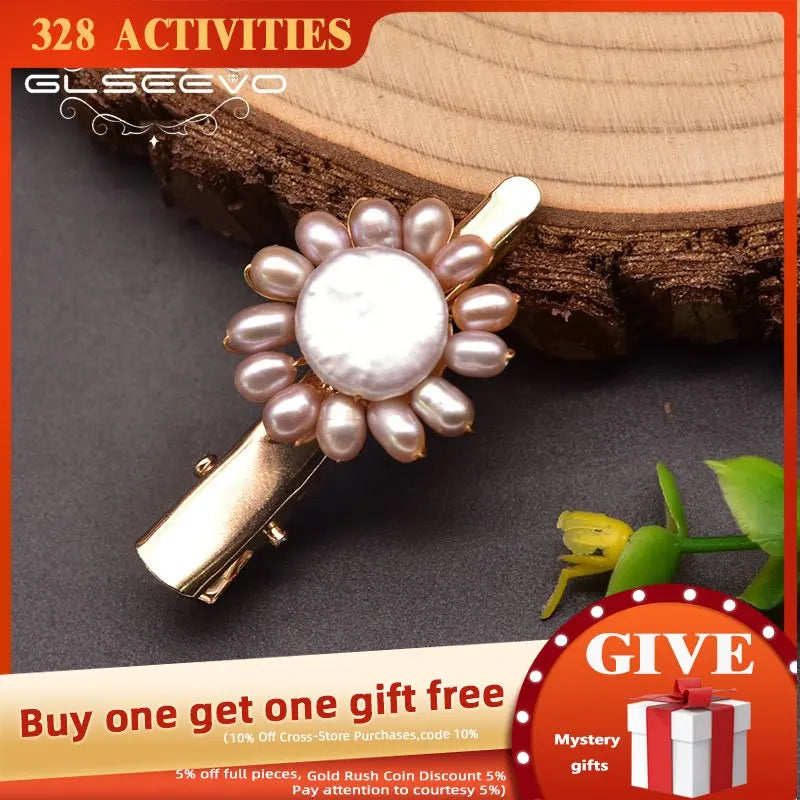 Freshwater Pearl Sun Flower Hairpin Brass Plated Women's Jewelry