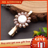 Freshwater Pearl Sun Flower Hairpin Brass Plated Women's Jewelry