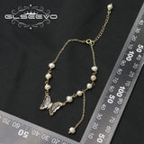 Freshwater Pearls Butterfly Chain Pendant Bracelet Jewelry