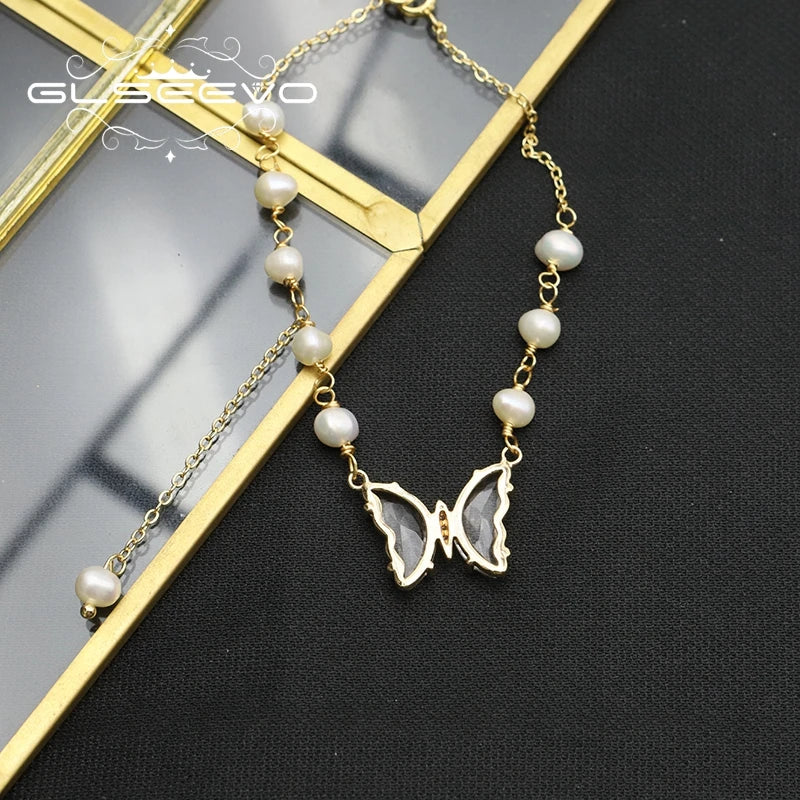Freshwater Pearls Butterfly Chain Pendant Bracelet Jewelry