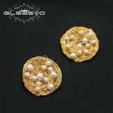 Freshwater Pearl Circular Stud Earrings Exaggerated Style