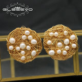 Freshwater Pearl Circular Stud Earrings Exaggerated Style
