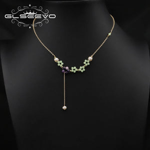 Freshwater Pearl Green Crystal Pendant Necklace Wedding Jewelry