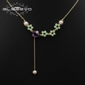 Freshwater Pearl Green Crystal Pendant Necklace Wedding Jewelry