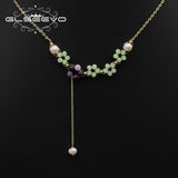 Freshwater Pearl Green Crystal Pendant Necklace Wedding Jewelry