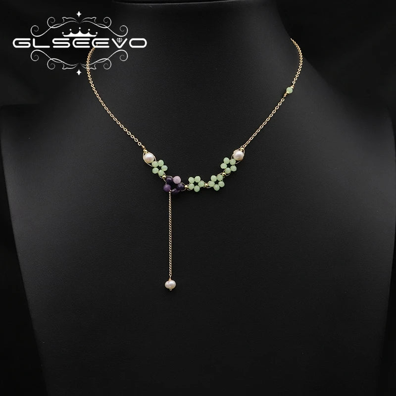 Freshwater Pearl Green Crystal Pendant Necklace Wedding Jewelry