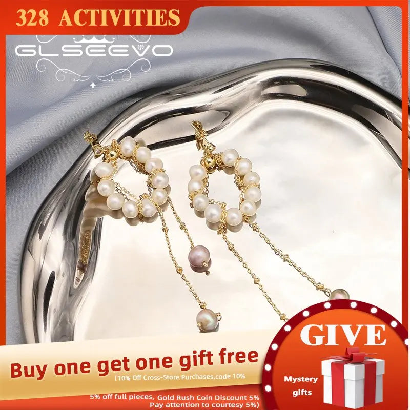 Freshwater Pearls Long Chain Drop Earrings Elegant Art Jewelry