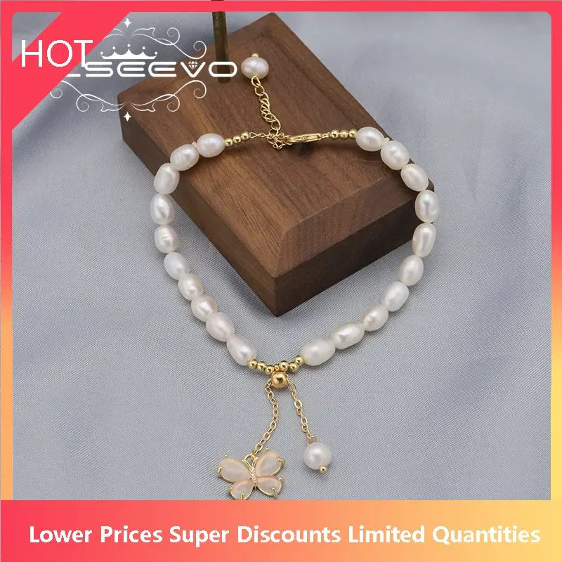 Freshwater Pearls Long Pendant Bracelet Butterfly Retro Jewelry
