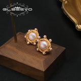 Funny Pink Pearl Stud Earrings for Women Art Jewelry
