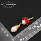 Freshwater Pearls Red Coral Dangle Earrings Women's Jewelry