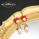 Freshwater Pearls Red Coral Dangle Earrings Women's Jewelry