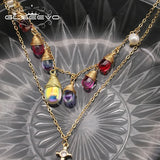 Freshwater Pearls Colorful Crystals Double Chain Necklace