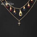 Freshwater Pearls Colorful Crystals Double Chain Necklace