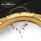 Freshwater Pearls Colorful Crystals Double Chain Necklace