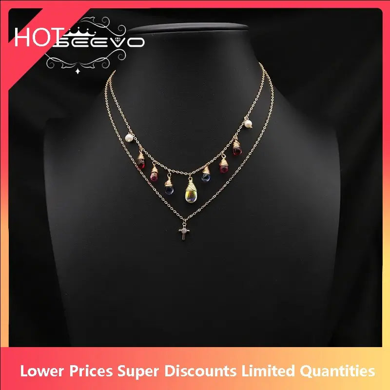 Freshwater Pearls Colorful Crystals Double Chain Necklace