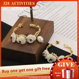 Yellow Roses Freshwater Pearl Earrings Exaggeration Style GE127