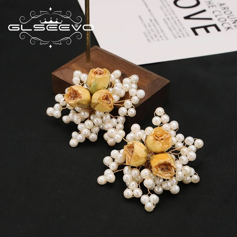 Freshwater Pearls Yellow Roses Earrings for Women