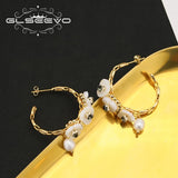 Yellow Roses Freshwater Pearl Earrings Exaggeration Style GE127